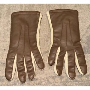 Vintage Fownes Faux Leather Gloves Cream Brown Womens Gloves Lined Womens Sz 6